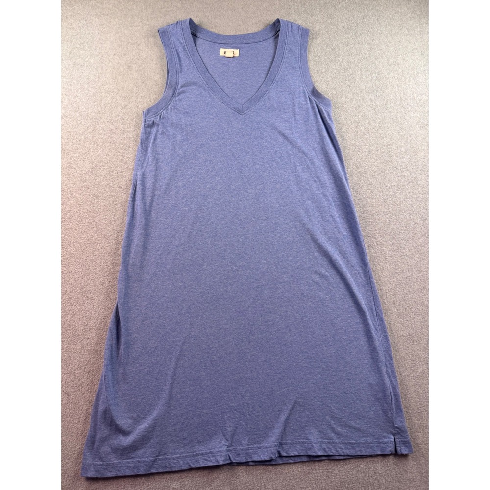 Pact Organic Cotton V-Neck Sleeveless A-Line Shift Dress Blue Heather Small